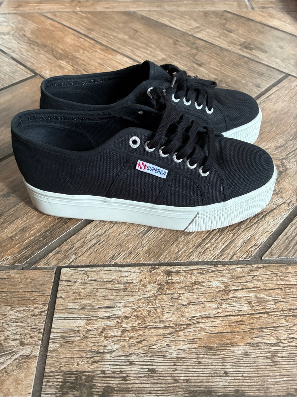 Superga Black Canvas Platform Lace-Up Sneakers 40 / 9